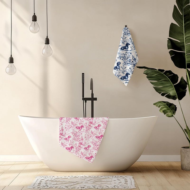 Nipil Pink Chinoiserie Dachshund Kitchen Towels Set of 2,Pink Floral Botanical Dachshund Decorative Dish Tea Towels,Grandmillennial Weiner Dog Hand Towels for Kitchen Bathroom, 16x24 Inch - Image 3